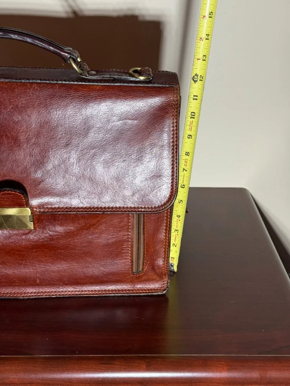 OLD ANGLER Cognac Italian Leather Brown Men's Flap Over Briefcase Made in Italy